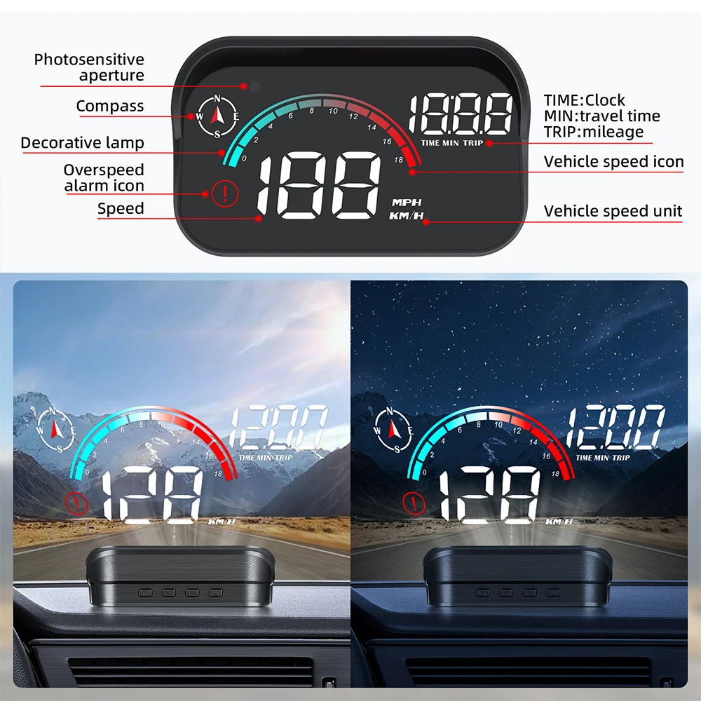 맞춤형 자동차 HUD 헤드업 디스플레이, 디지털 GPS 속도계, HD LCD 프로젝션, 유리 자동차 속도 계량기 앞유리 프로젝터, M22