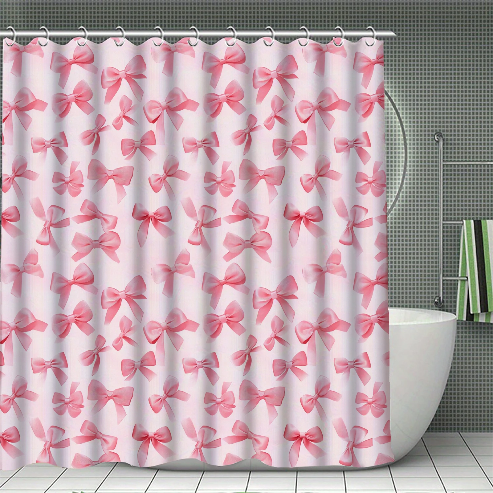 

Bowknot Curtains Cute Shower Curtain Set for Bathroom Modern Bath Rug Decor For Girls Bathroom Shower Curtains Multi-Size Design