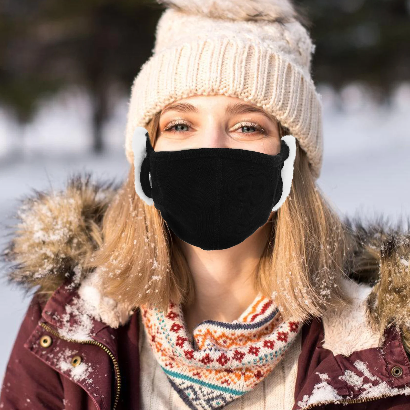 

Winter Ear Muff One Body Polyester Baby Ear Muffs Noise Protection Thermal Mask Face Cold Weather 3D Design Double Layer
