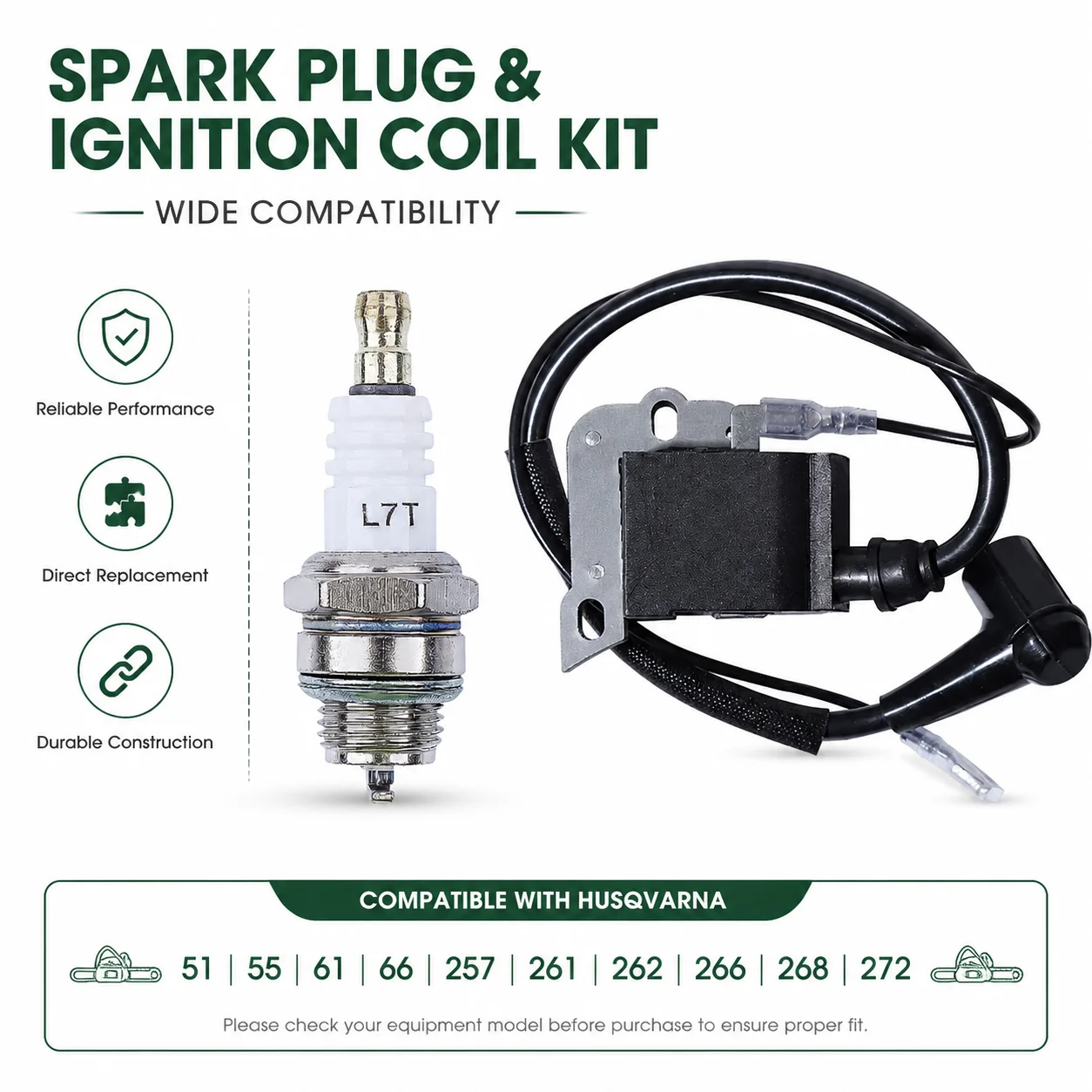 Ignition Coil Spark Plug L7T For Husqvarna 261 262 266 268 272 272XP Chainsaw Trimmer Replacement Tune Up Kit Replaces 544018401
