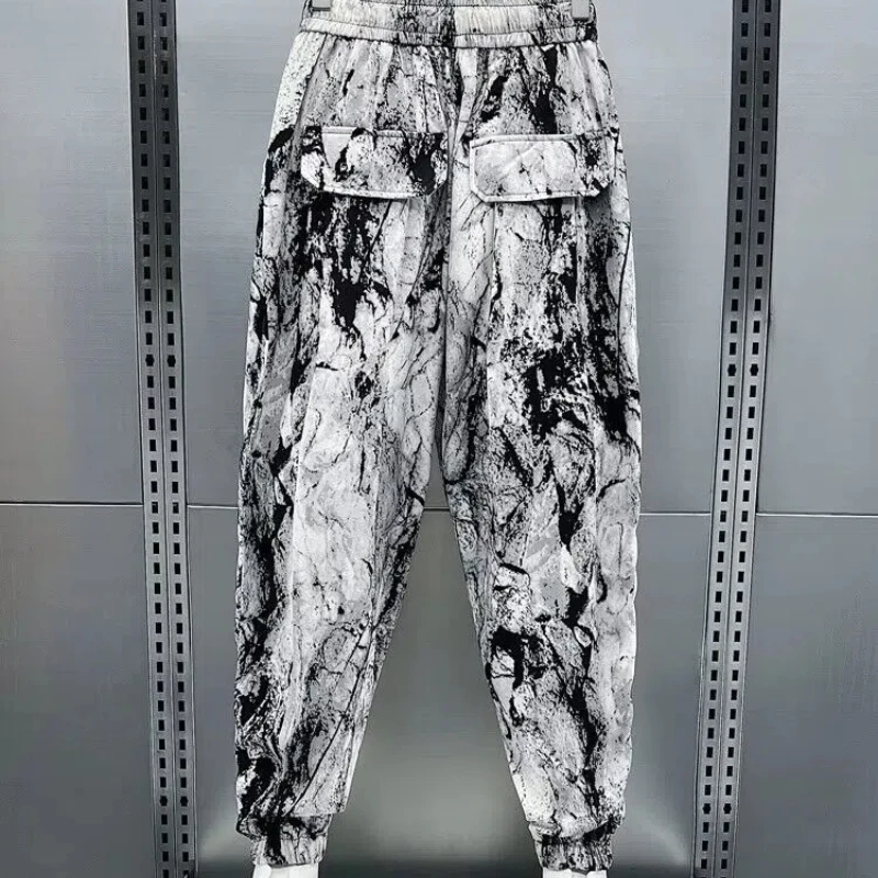 Fashion High Street Summer Men's Tie Dye Pockets Elastic Waist Drawstring Trend Versatile Casual Bound Feet Loose Haren Pants