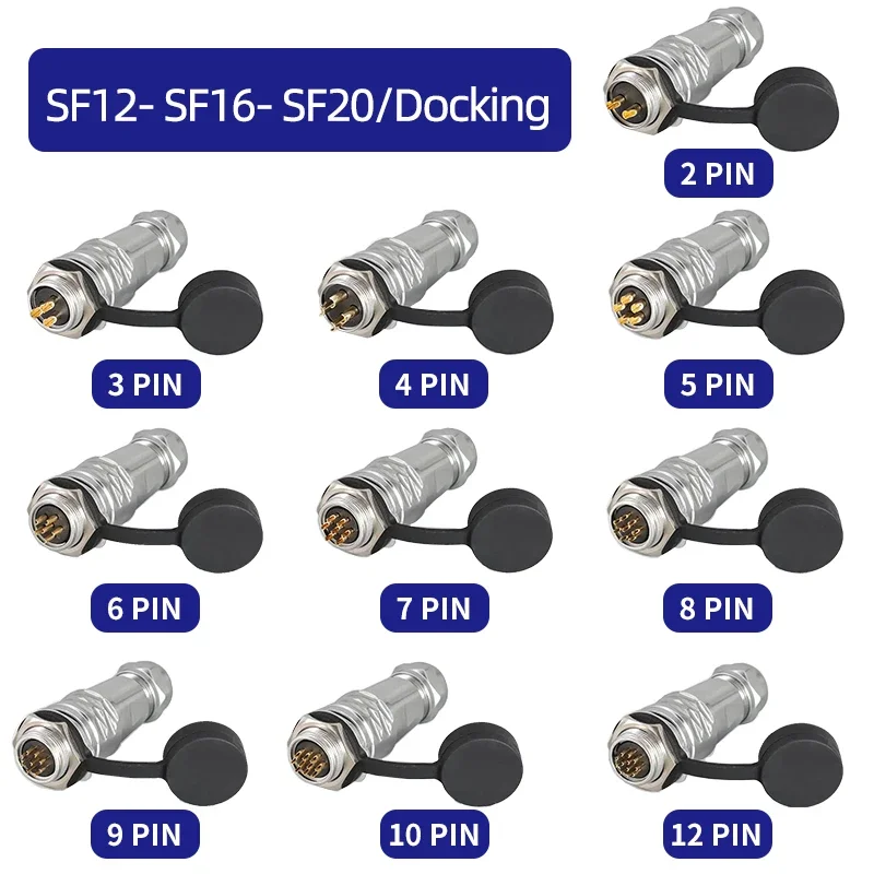 

2/5/20 Sets SF12/SF16/SF20 Aviation Panel Mount Waterproof Connector Male Socket Female Plug 2 3 4 5 6 7 9 10 12 Pin