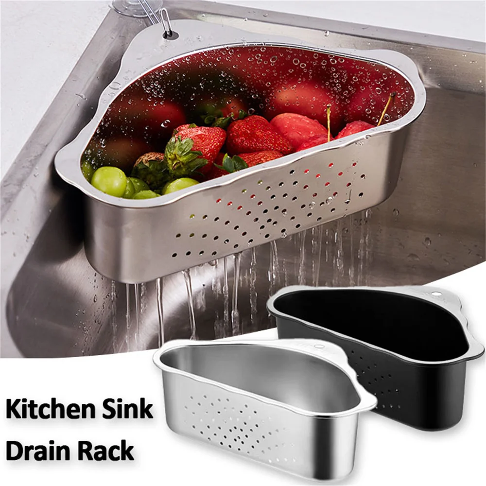 Stainless Steel Sink Triangle Drain Storage Rack Kitchen Drainage Basket Sink Filter Basket Convenient Storage Rack Basket Tools