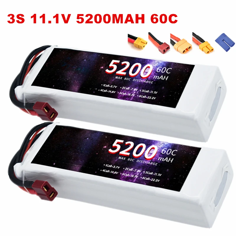 3PCS For RC Car Quadcopter Drone Airplane Helicopter with XT60 Deans T XT90 EC5 11.1V Battery 3S Lipo Battery 11.1V 5200mah 60C