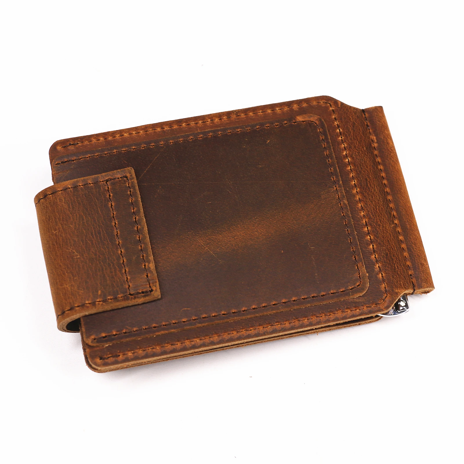 Genuine Leather Slim Minimalist Bifold Money Clip Wallet For Men Male Vintage Crazy Horse Cowhide Men's Wallets With Card Holder