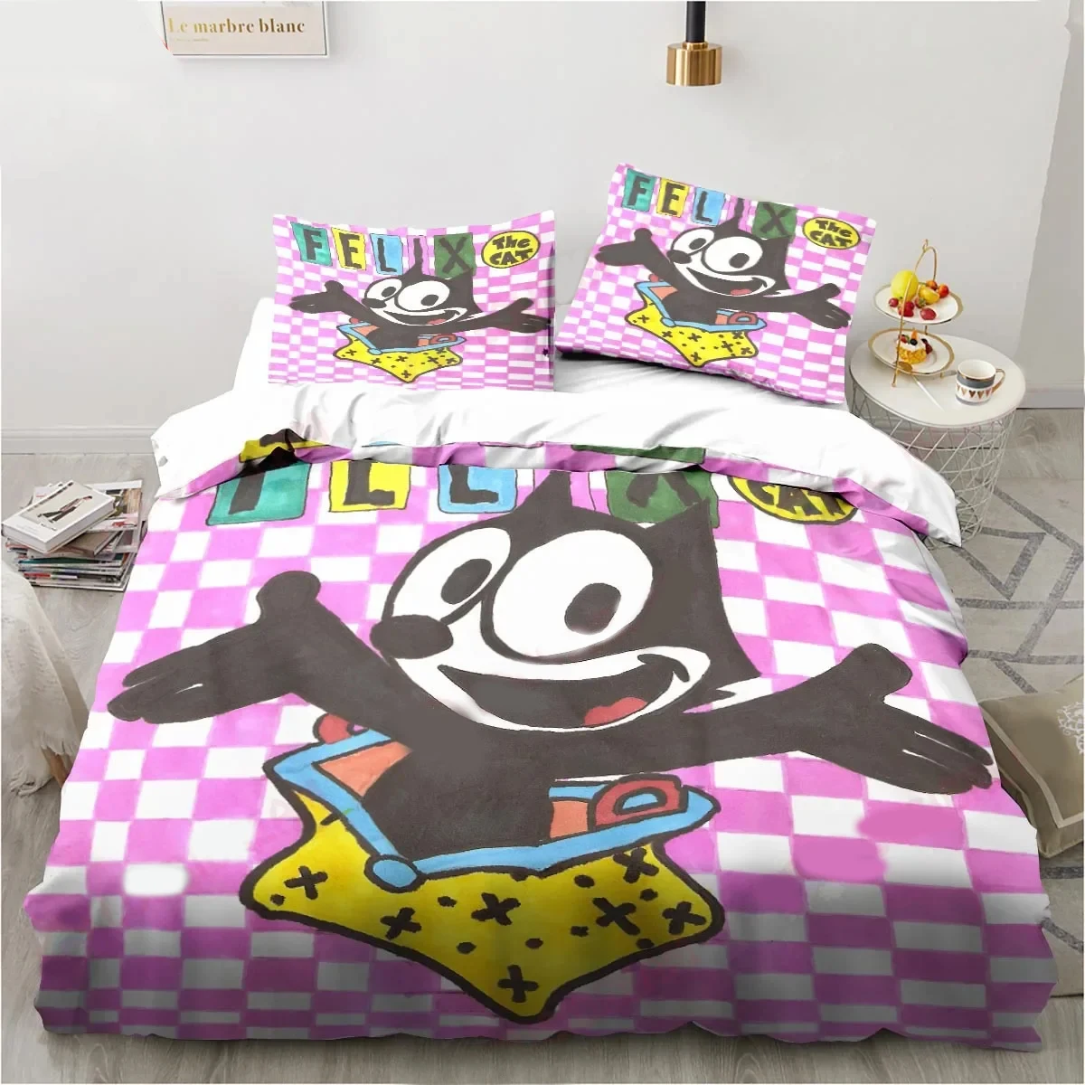 Cute F-Felix Cat Cartoon Bedding Set,Duvet Cover Comforter Bed Set Quilt Cover Pillowcase,King Queen Twin Size Boys Girls Adults view 2