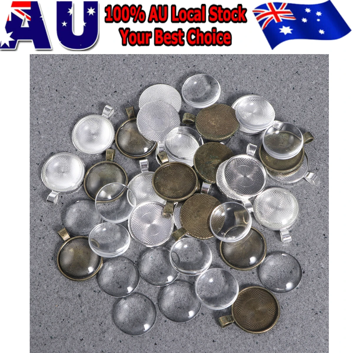 

48 Pcs Alloy Jewelry Pendants Bronze Necklace Trays Round Bezel Cabochons Silver Glass Strong Durable Craft Accessories