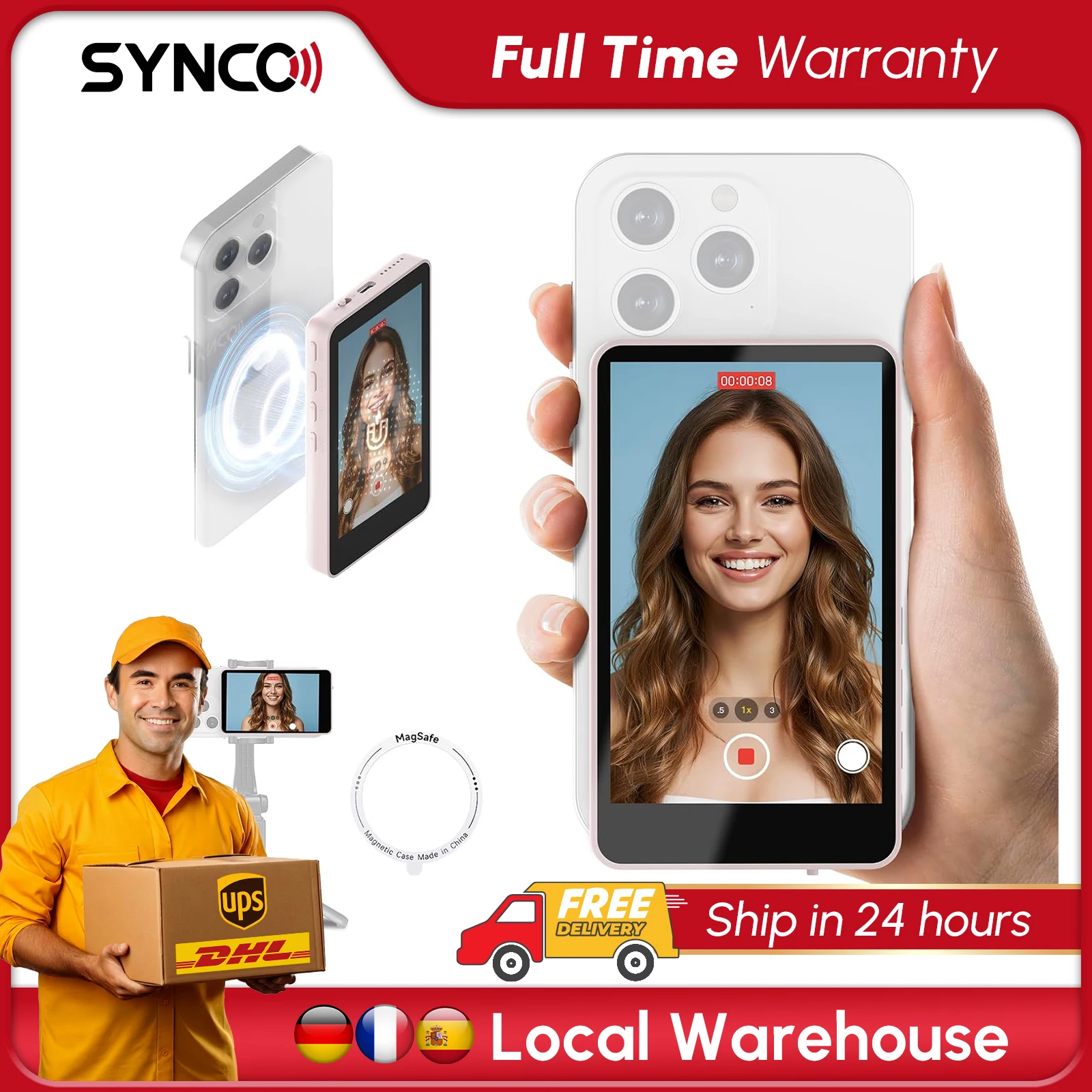 

SYNCO XView Mobile Phone Selfie Monitor Magnetic Smartphone Vlog Screen for iPhone & Android Rear Camera Wireless 50m 3H Battery