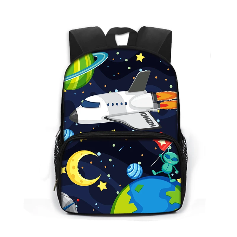 Spaceship Pilot Print Backpack Galaxy Planet Children Laptop School Bags Teenagers UFO Kindergarten Rucksack Bookbags Gift