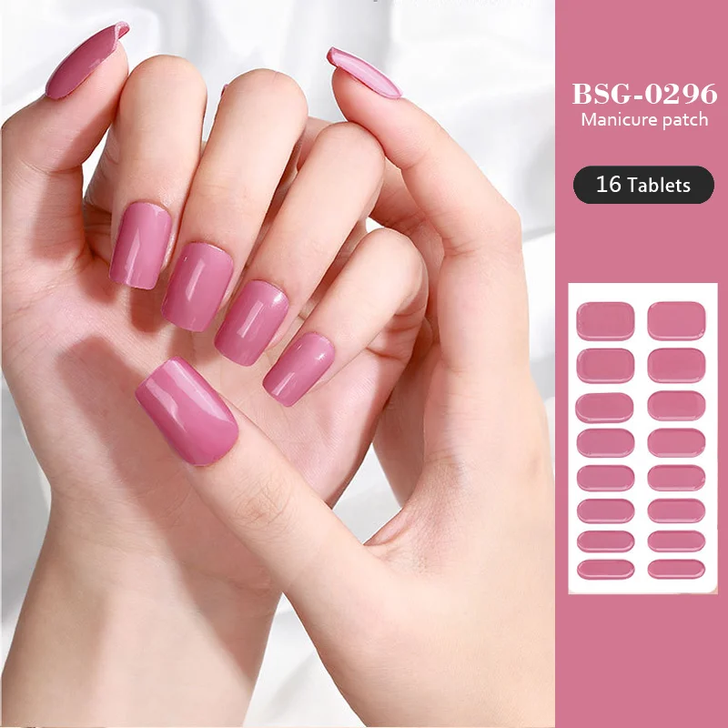 16/20 Tips Semi-cured Gel Nail Stickers Solid Color Nail Patches Long Lasting Full Cover Nail Decals Nail Art UV Lamp Need