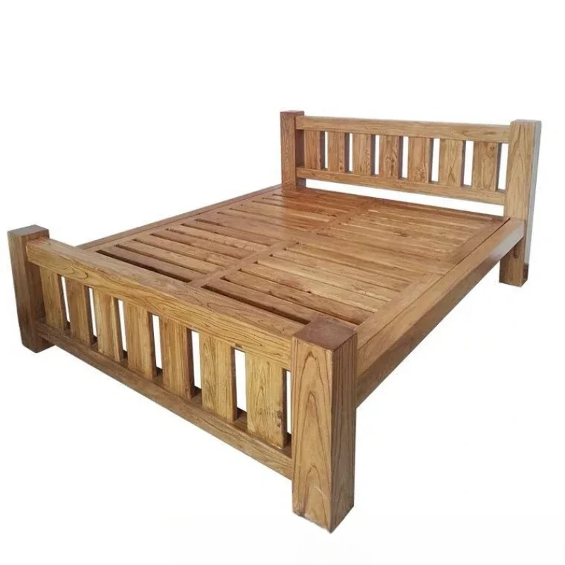 

Retro old elm queen bed B & B hotel old style solid wood single double solid wood bed thickened simple bedroom queen bed