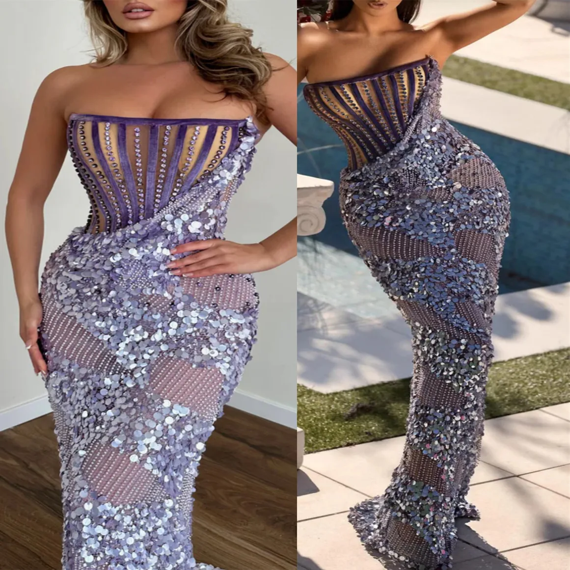 

2024 Plus Size White Lilac Straight Prom Dresse Crystals Sequin Evening Formal Party Second Engagement Birthday Gowns Dress ZJ87