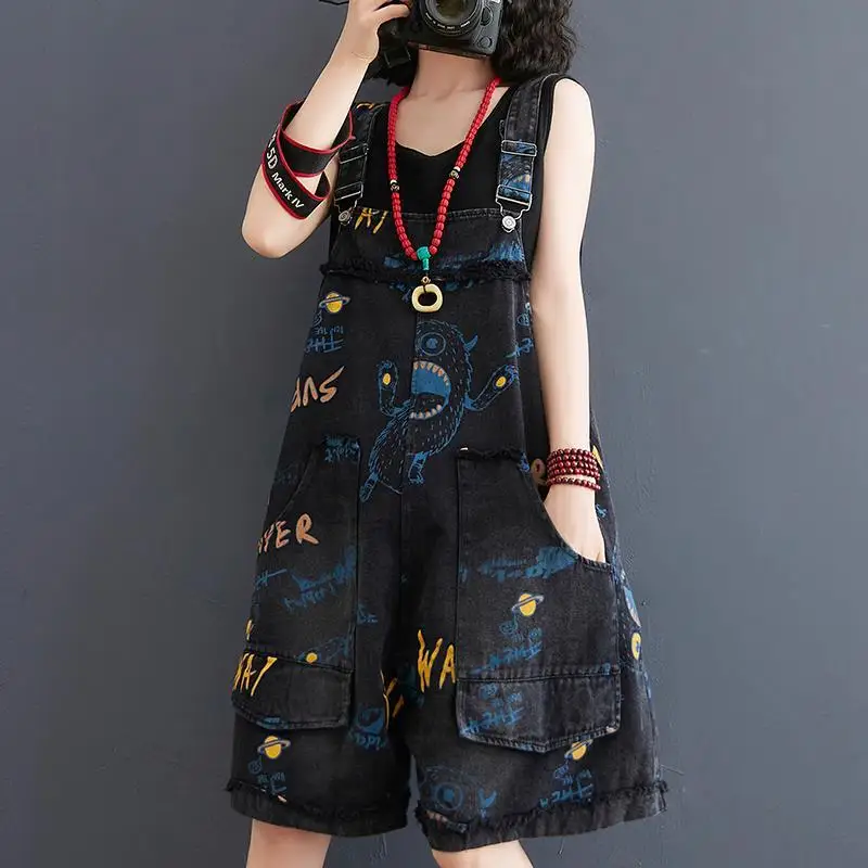 Commuting Women Casual Jumpsuits Fashion Overalls Female Loose Wide Leg Printed Button with Pockets 2024 New Versatile YC83