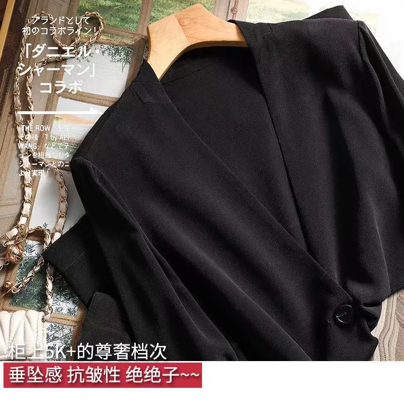Primavera verão preto fino jaqueta de seda feminina um botão manga longa blazer casaco solto decote em v escritório senhoras outwear