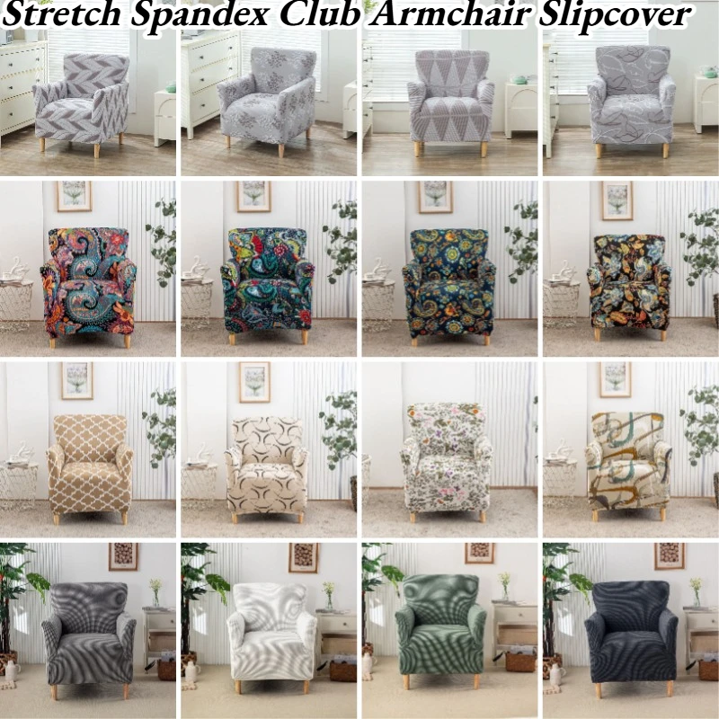 Floral Printed Chair Cover Stretch Spandex Club Armchair Slipcovers Non Slip Single Sofa Covers for Home Bar Counter Hotel