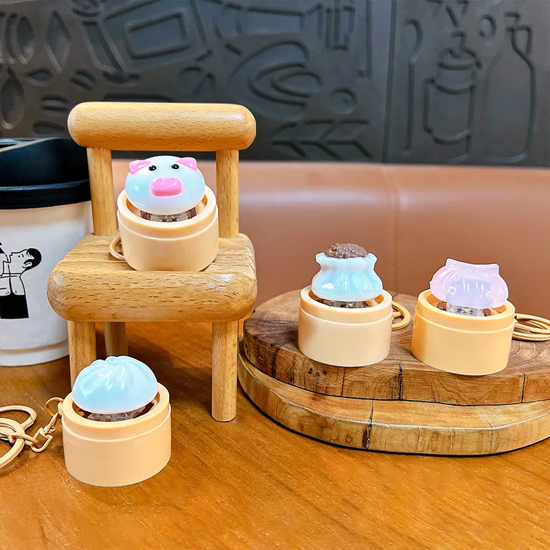 New LED Simulation Steamed Stuffed Bun Keychain Fun Creative Decompression Little Piggy Bun Keyring Pendant Kids Bag Charms Toy