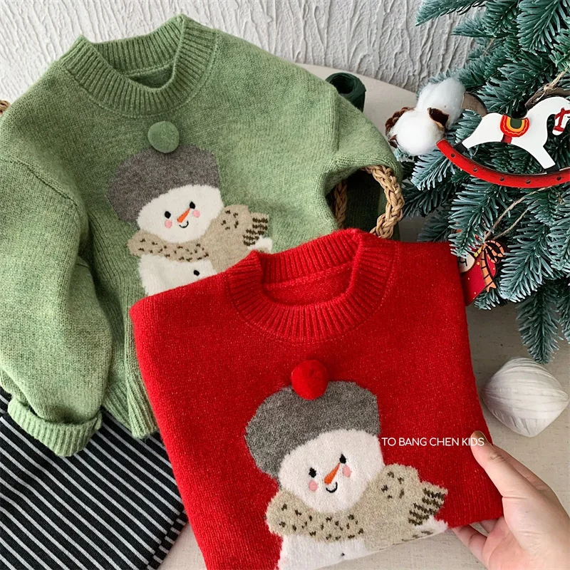 Children Warm Sweater Kids Autumn Winter Comfortable Casual Pullover Boys Girls Christmas Day Cartoon Print Long Sleeve Clothes