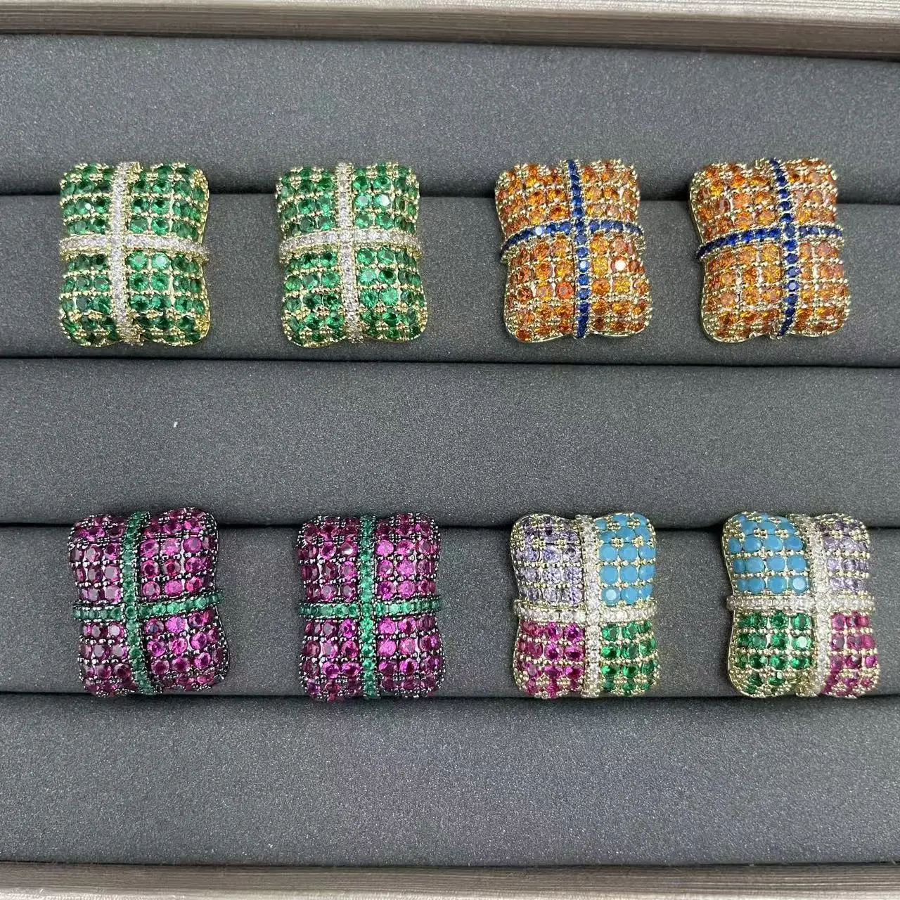 Luxury Rectangle Zircon Stud Earrings Multi Color Cross Ribbon Micro Pave Earrings for Women Elegant Wedding Anniversary Gift