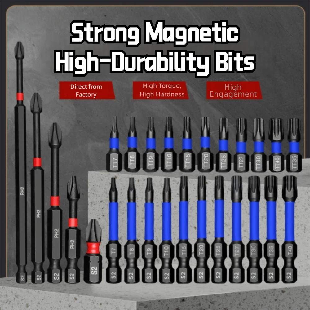 46Pcs Portable Non-slip Screwdriver Bit Set Shockproof Hex Shank Cross Screwdriver Batch Head Magnetic Impact Nut Driver Set