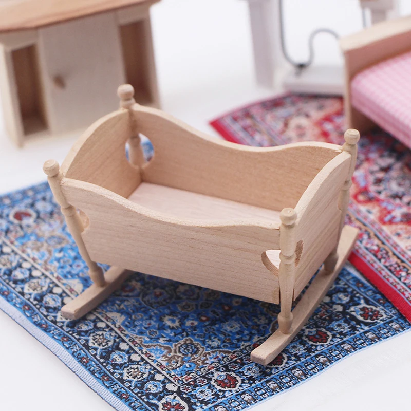 1:12 Poppenhuis Miniatuur Houten Baby Cardle Bed Doen Alsof Spelen Meubeldecoratie