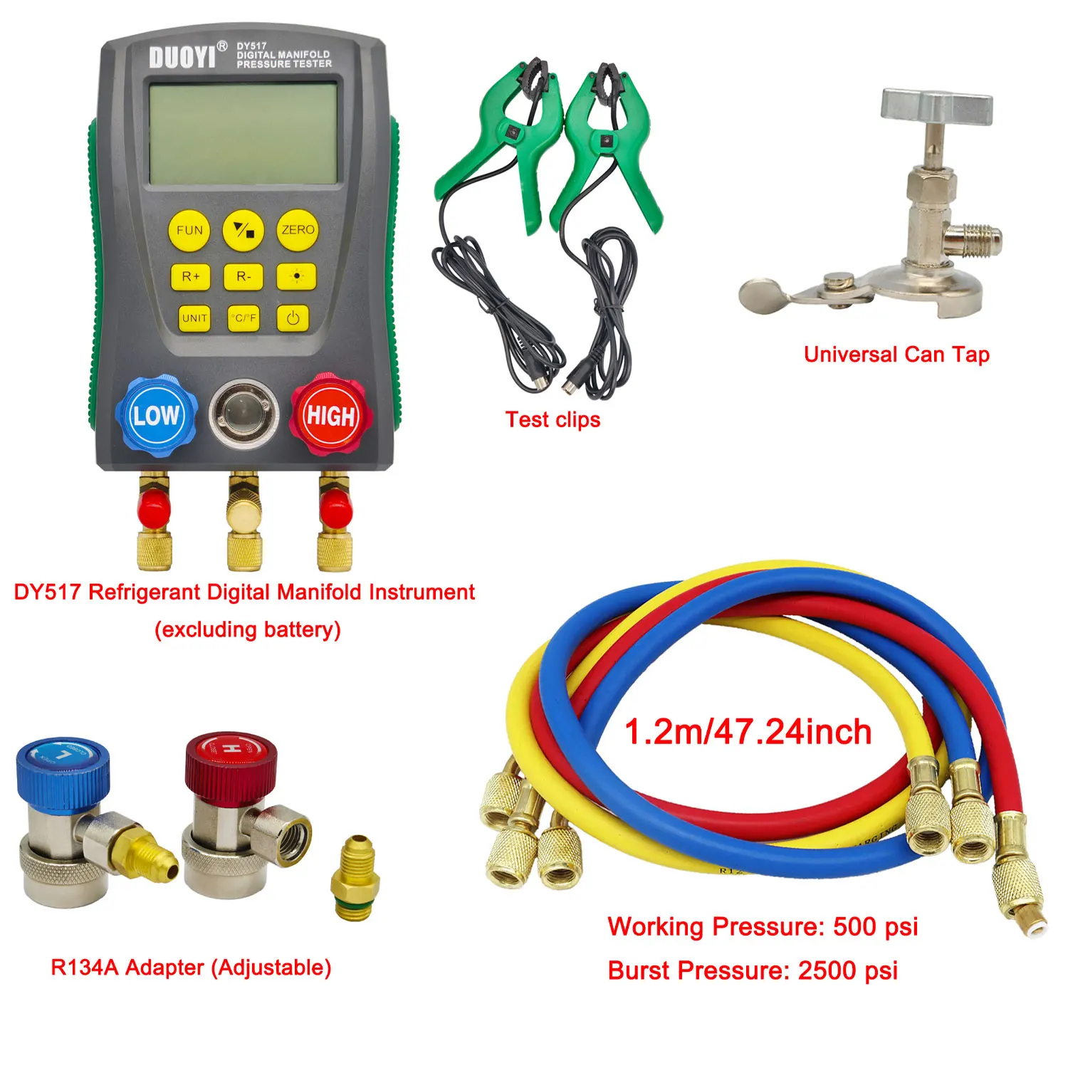 DY517 Pressure Gauge Refrigeration Digital Vacuum Pressure Manifold Tester Air Conditioning Temperature Tester Valves Tool Kit