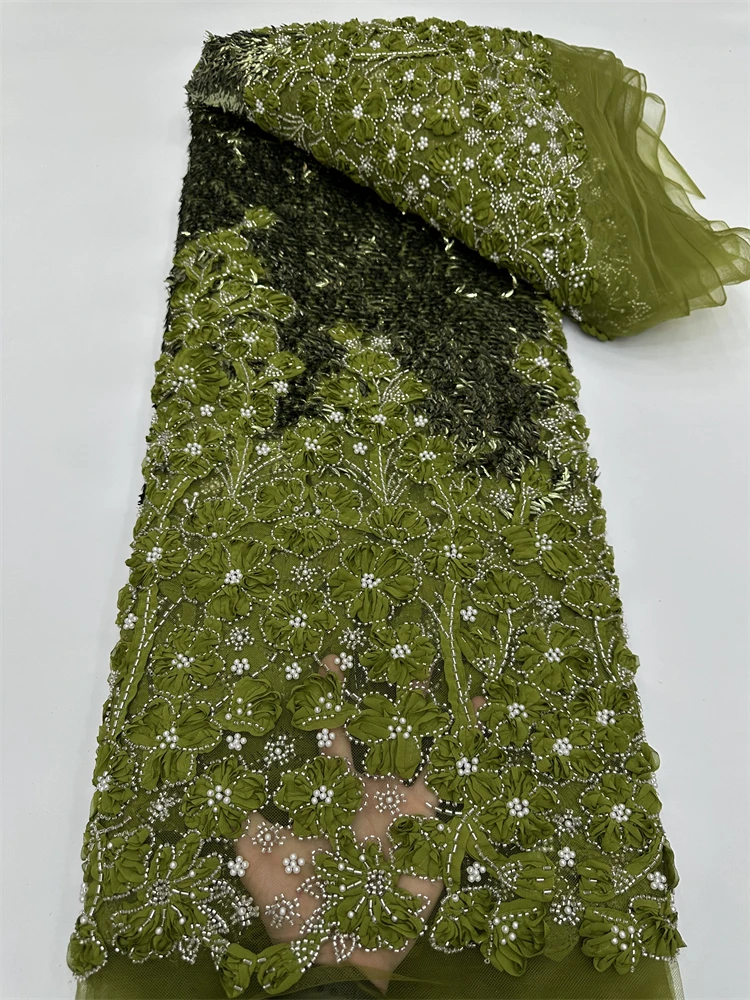

2026 New Exquisite quality Private Customized African Design Latest Delicate Elegant Embroidery Bedaed Lace Fabric For 5Yards
