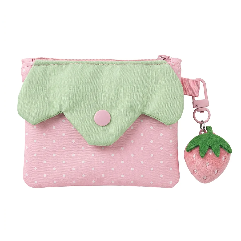 Card Holder Cute Strawberry-Shaped Portable Organizer for Students Mini Wallet Double Layer ID Pouch Lipstick Case Gift