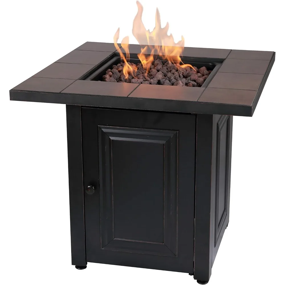 

, The Vanderbilt, Square 28" Outdoor Propane Fire Pit with Handcrafted Ceramic Tile Mantel and Lava Rock
