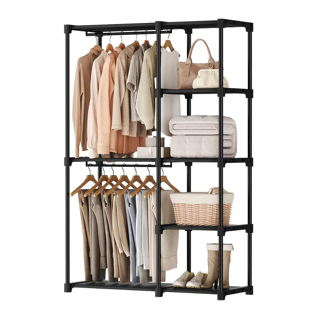 

Portable Closet, Freestanding Closet Storage Rack with Shelves, Hanging Rod & Storage Shelves