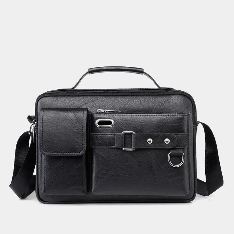 Mannen Pu Lederen Schoudertas Fashion Business Crossbody Tassen Handtassen Zwarte Tas Mannen Laptop Aktetassen Tas Met Schouderriem 2022new