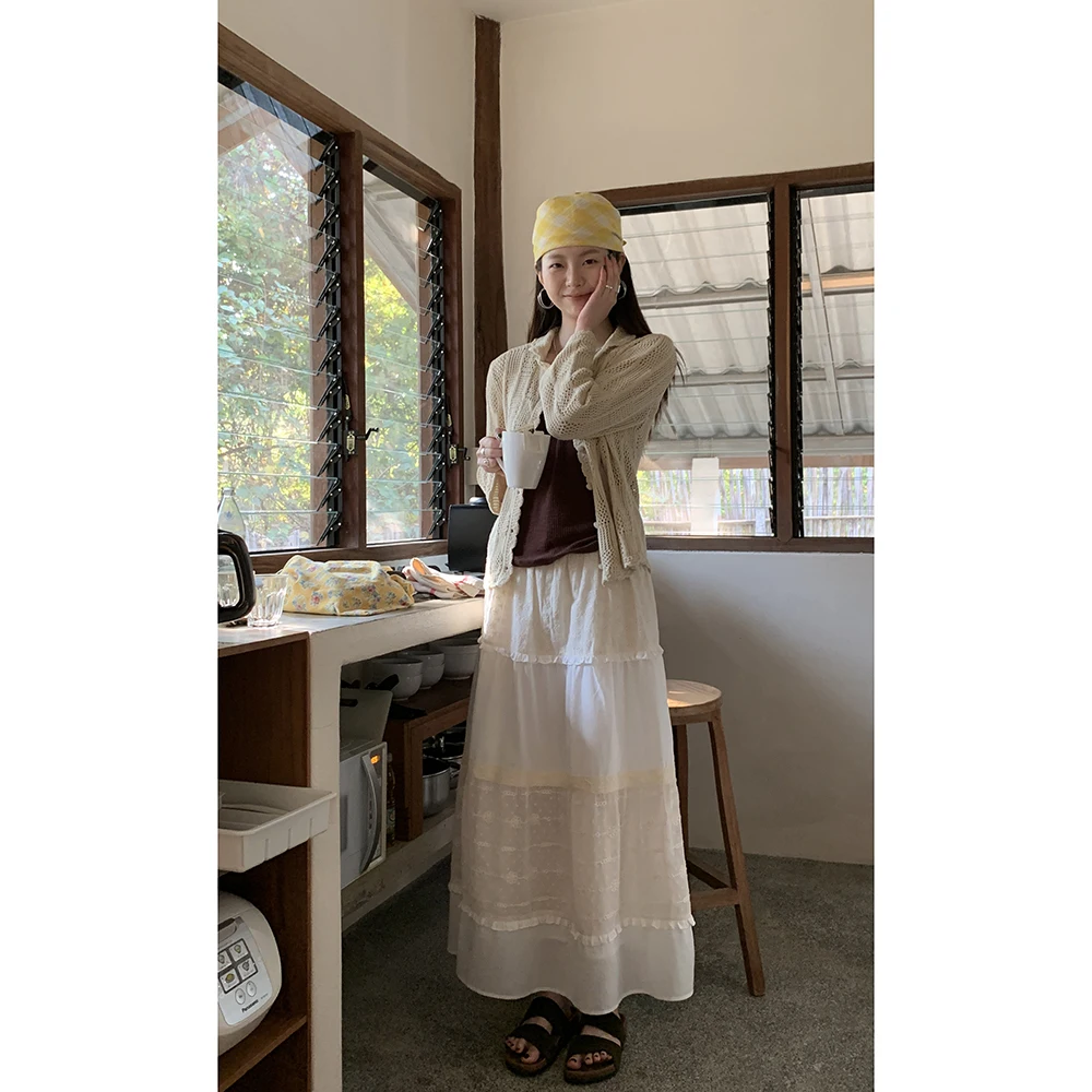 

Юбка HelloooEat в стиле ретро с объемной вышивкой и кружевом, на эластичной талии, универсальная, средней длины, в стиле пэчворк, многослойная, А-силуэт