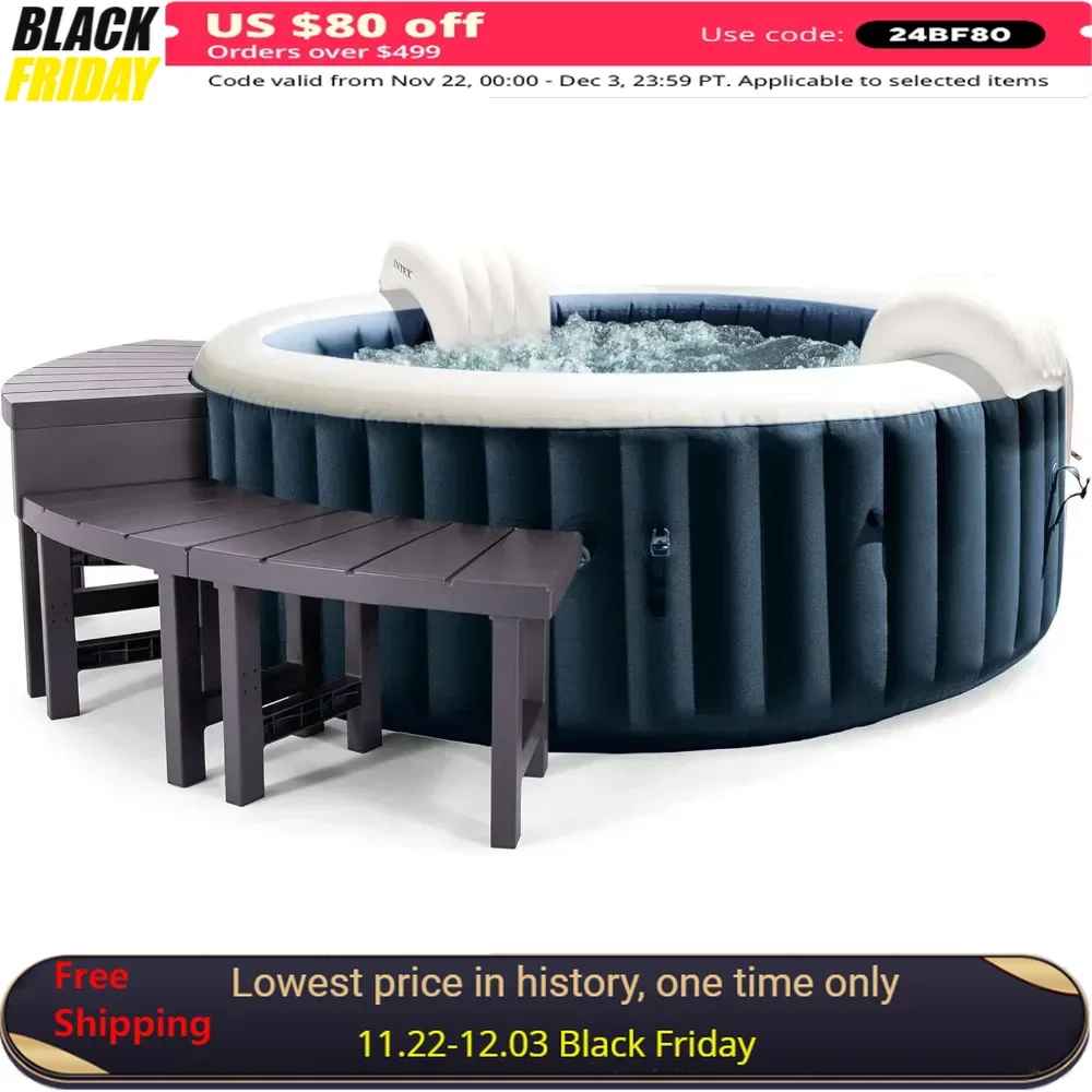 77 Inch X 28 Inch Outdoor Hot Tub, 2 Pack Accessories Benches, Portable Medium Inflatable Hot Tub, Bubble Jet Spa