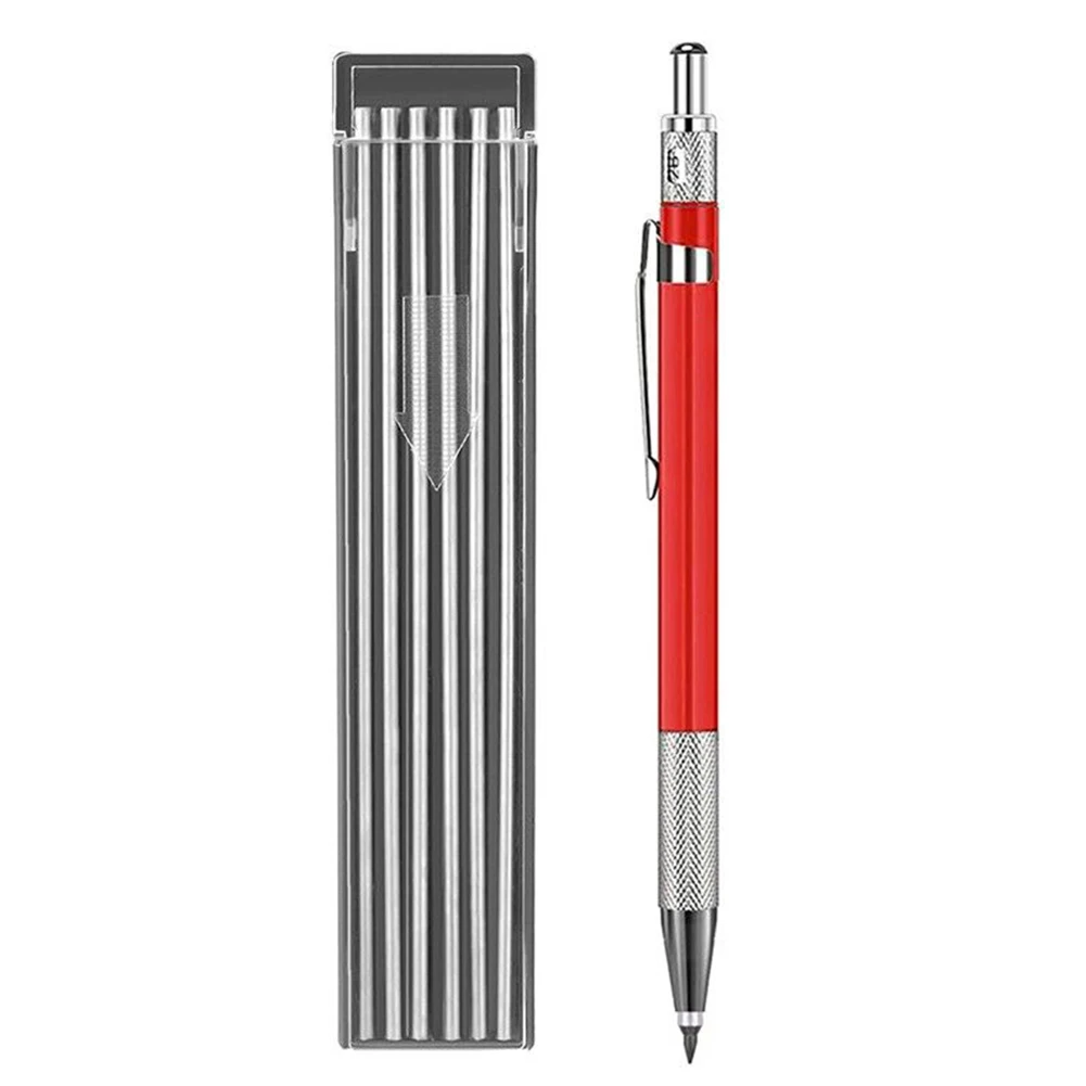 Welding Pencil With 12PCS Silver Streak Refills Mechanical Metal Marker  Welding Fabrication Red Equipment Accessories