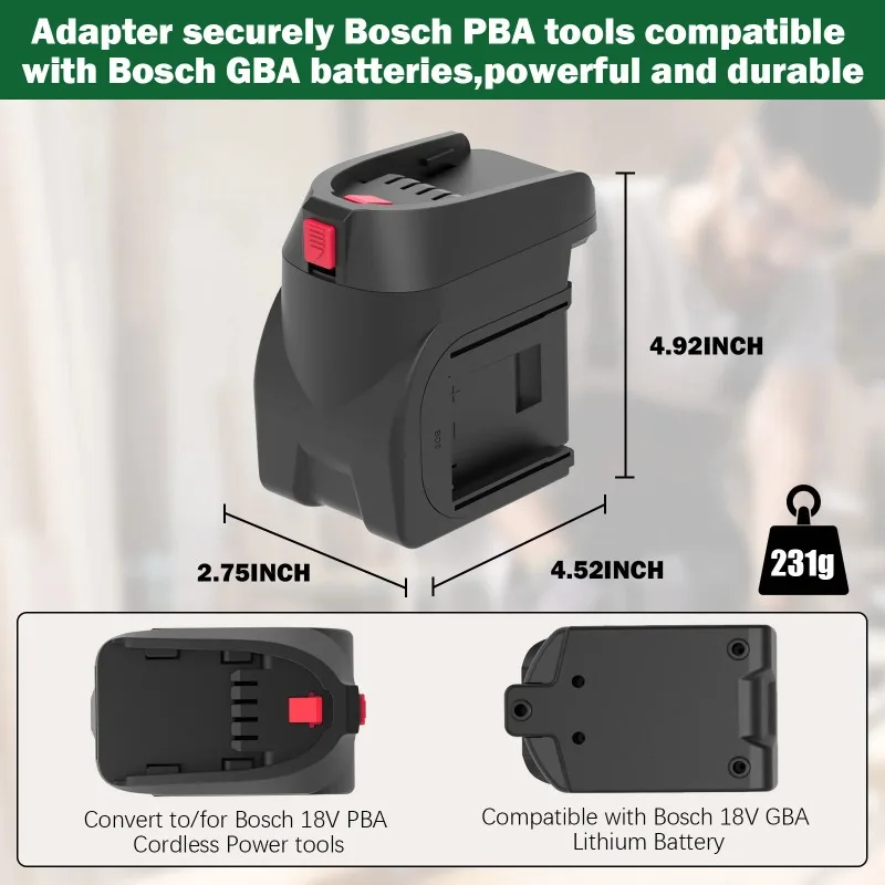 BOSB18C 2-in-1 Battery Adapter Converter for Bosch 2 Packs 18V GBA Li-ion Batteries Convert To for Bosch PBA Series Battery Tool