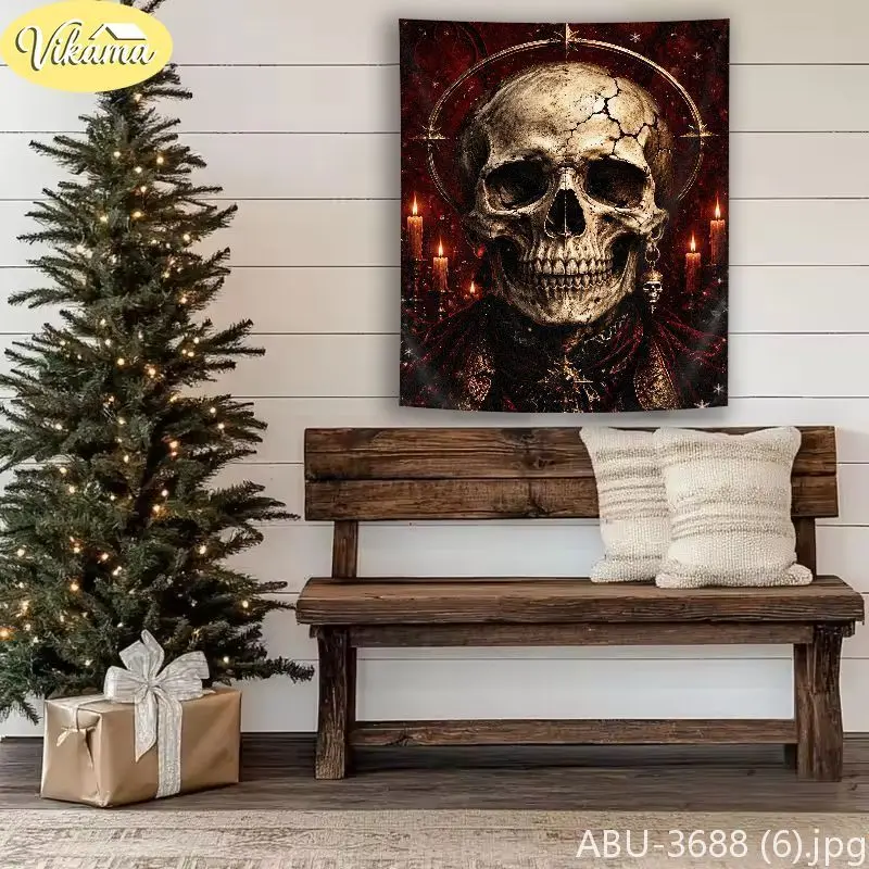 VIKAMA Gothic Skeleton Pirate Telescope Ship Castle Wall Tapestry Dark Victorian Holiday Ocean Storm Home Decor Soft Plush Cozy