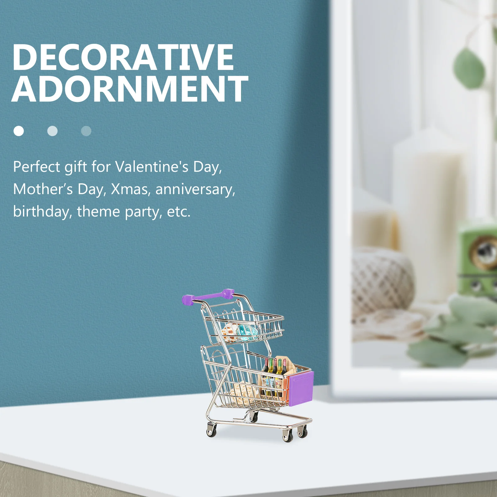 

Mini Shopping Cart Double Layer Design Alloy ABS Material Kids Gift for Birthday Christmas Valentine's Day Small Supermarket