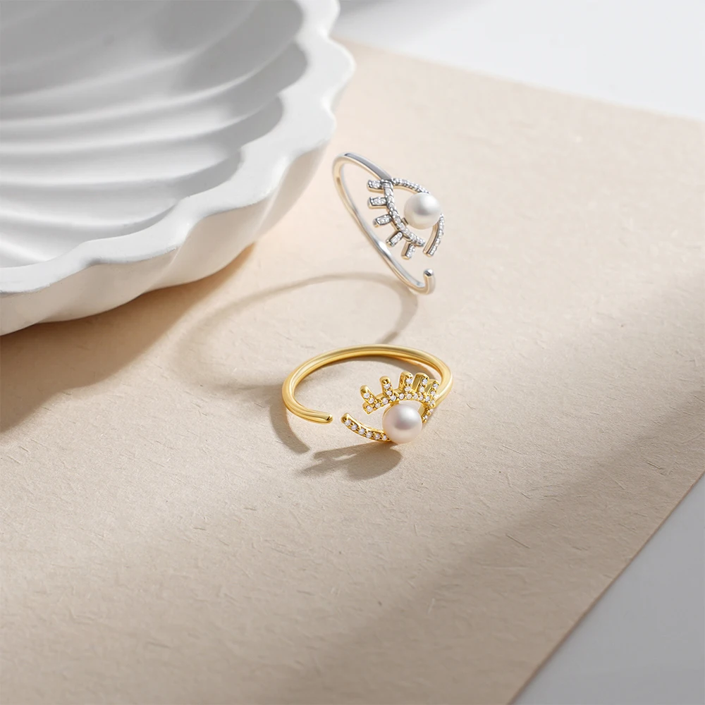 خاتم Seulement 925 من الفضة الإسترليني لؤلؤ المياه العذبة الطبيعية مع الزركون تصميم مفتوح قابل للتعديل مجوهرات الأزياء النسائية الأنيقة