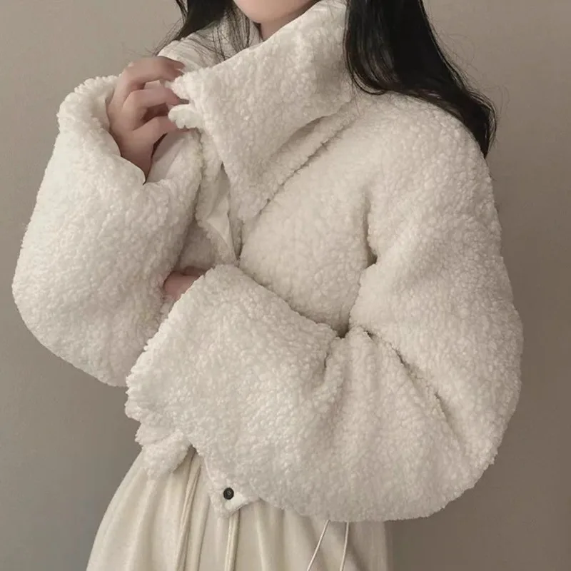 Trendy Women's Winter Tops Jacket Cotton Coat Versatile Fur Lined Long Sleeve Lapel Short Warm Thickened Vintage New Comfortable