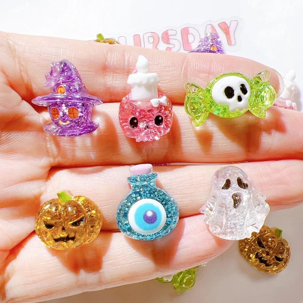 10pcs Mini Kawaii Cute Halloween Flat Back Cabochons Scrapbook Diy  Party Hairpin Accessories Home Decoration Craft