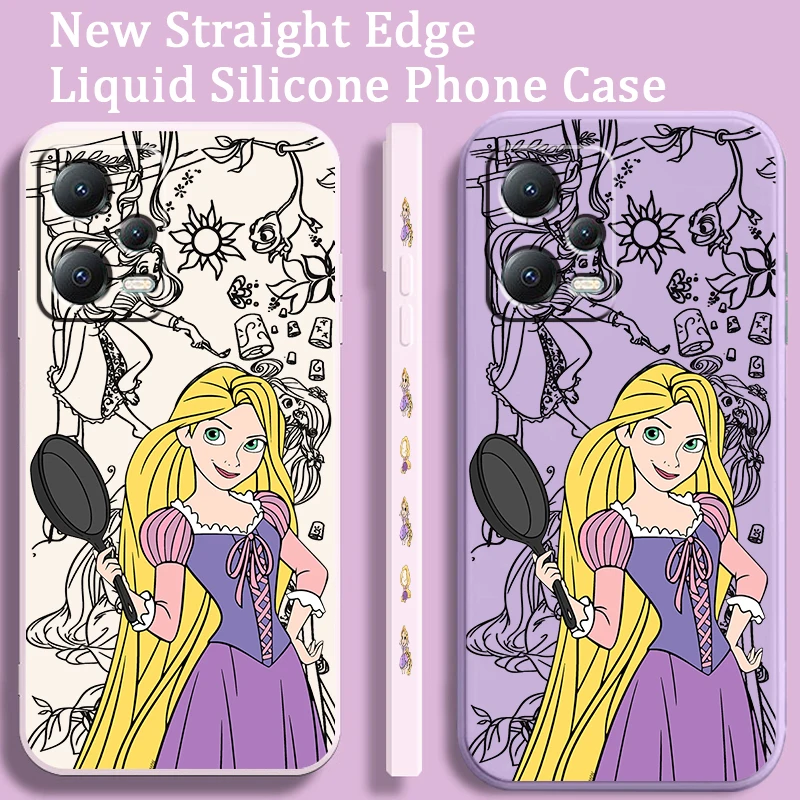 Disney Princess Rapunzel Long Hair Liquid Left Rope For Xiaomi Redmi Note 13 12 12S 12R 11 11T 11S 10 10S Pro Plus 5G Funda