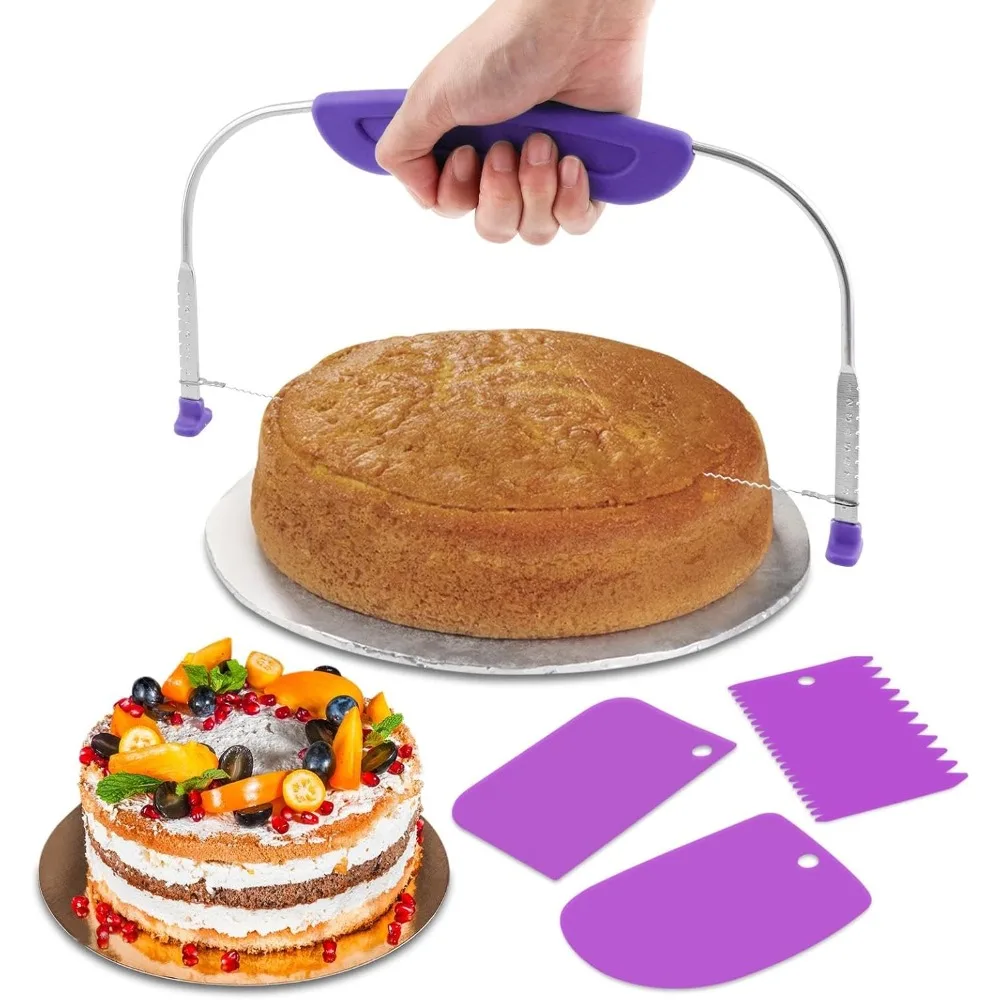 

JIANWEI Adjustable Cake Leveler and Scraper Set, 4pcs Decorating Kit, Large Size Slicer, Decorating Comb, Pastry Cutter for Mous