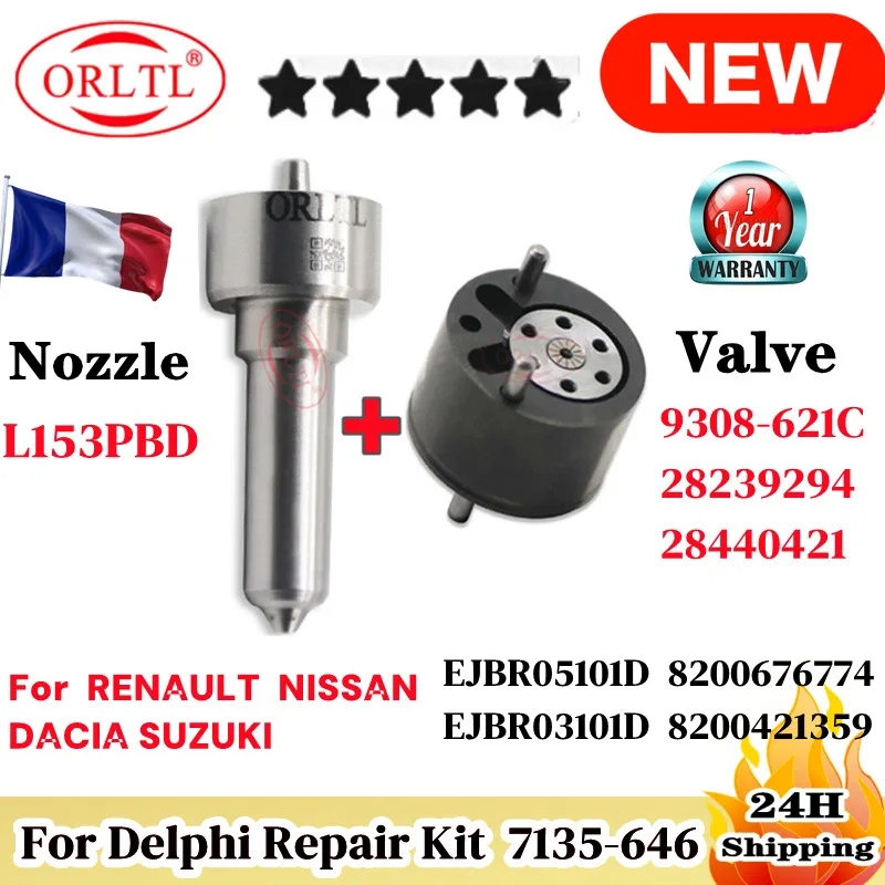 ORLTL Injector Nozzle L153PBD Valve 9308-621C Repair Kits 7135-646 for EJBR05101D EJBR03101D RENAULT 8200676774 8200421359