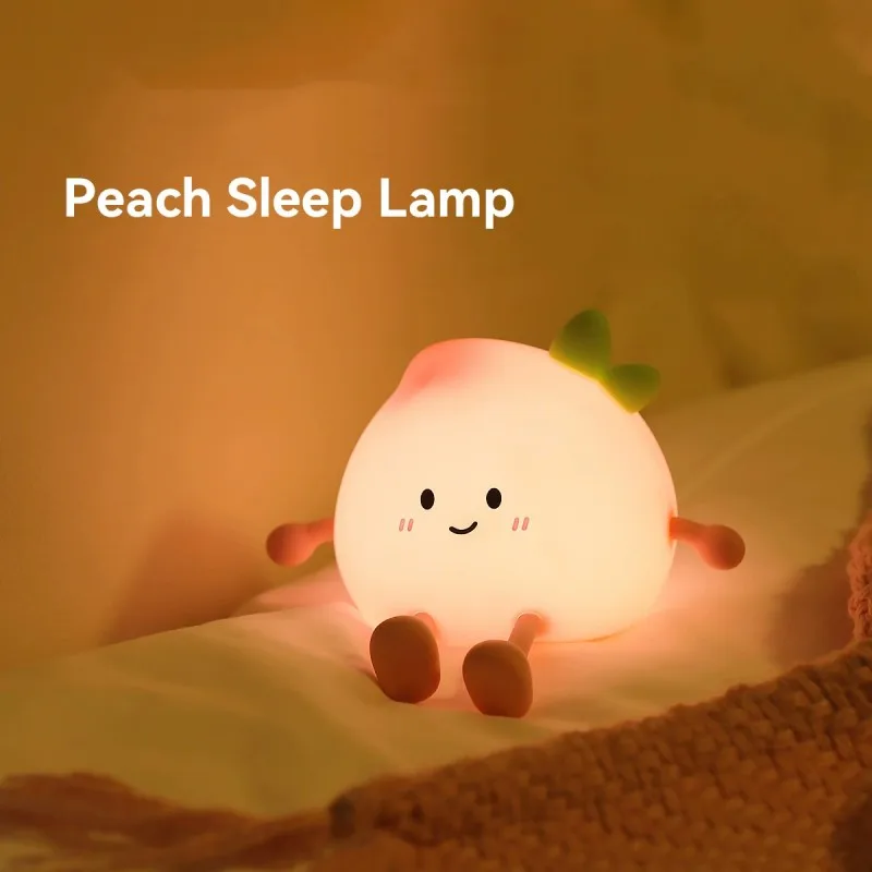 

Silicone Peach-Shaped Night Light Rechargeable LED Baby Room Night Light 7 Colors Touch-Control Bedside Lamp Bedroom Christmas