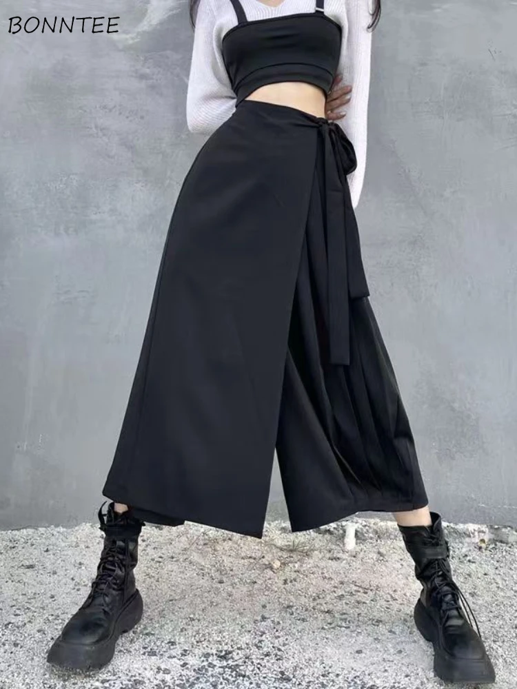 Casual Hosen Frauen Solide Entwickelt Gefälschte Zwei Stücke Frühling Herbst Japanischen Harajuku Streetwear Unregelmäßigen Alle-spiel Jogger Frauen