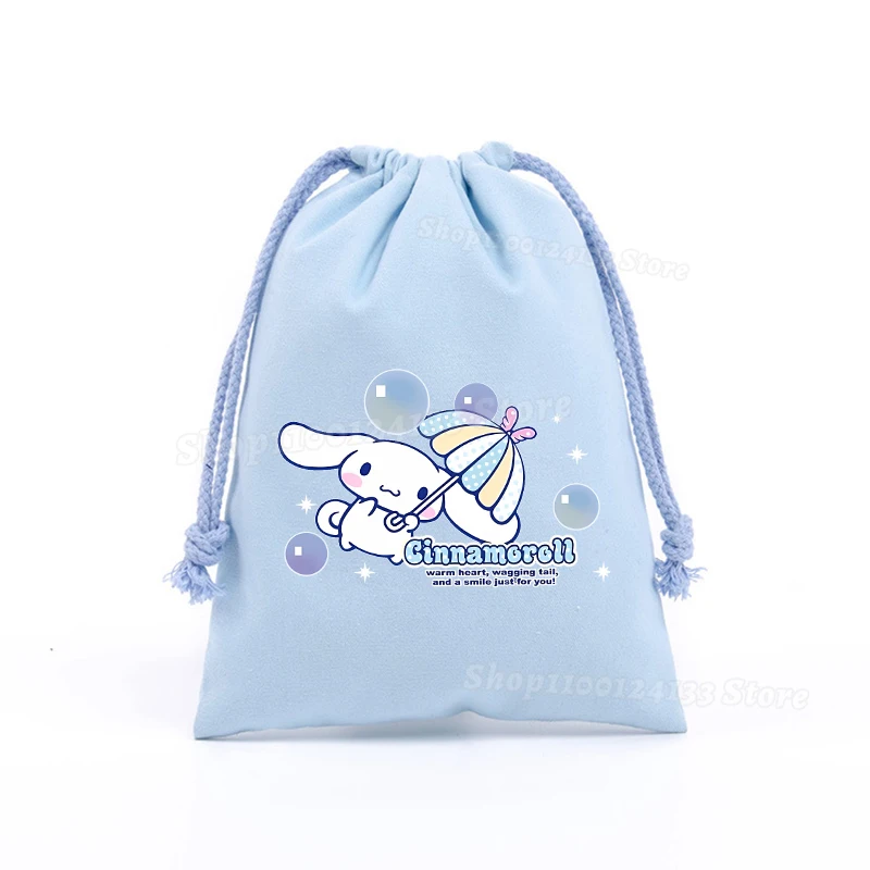 Cinnamoroll 소녀 Drawstring 가방 Sanrio 귀여운 애니메이션 인쇄 휴대용 어린이 Kawaii 생일 파티 캔디 보관 핸드 포켓 선물 주머니
