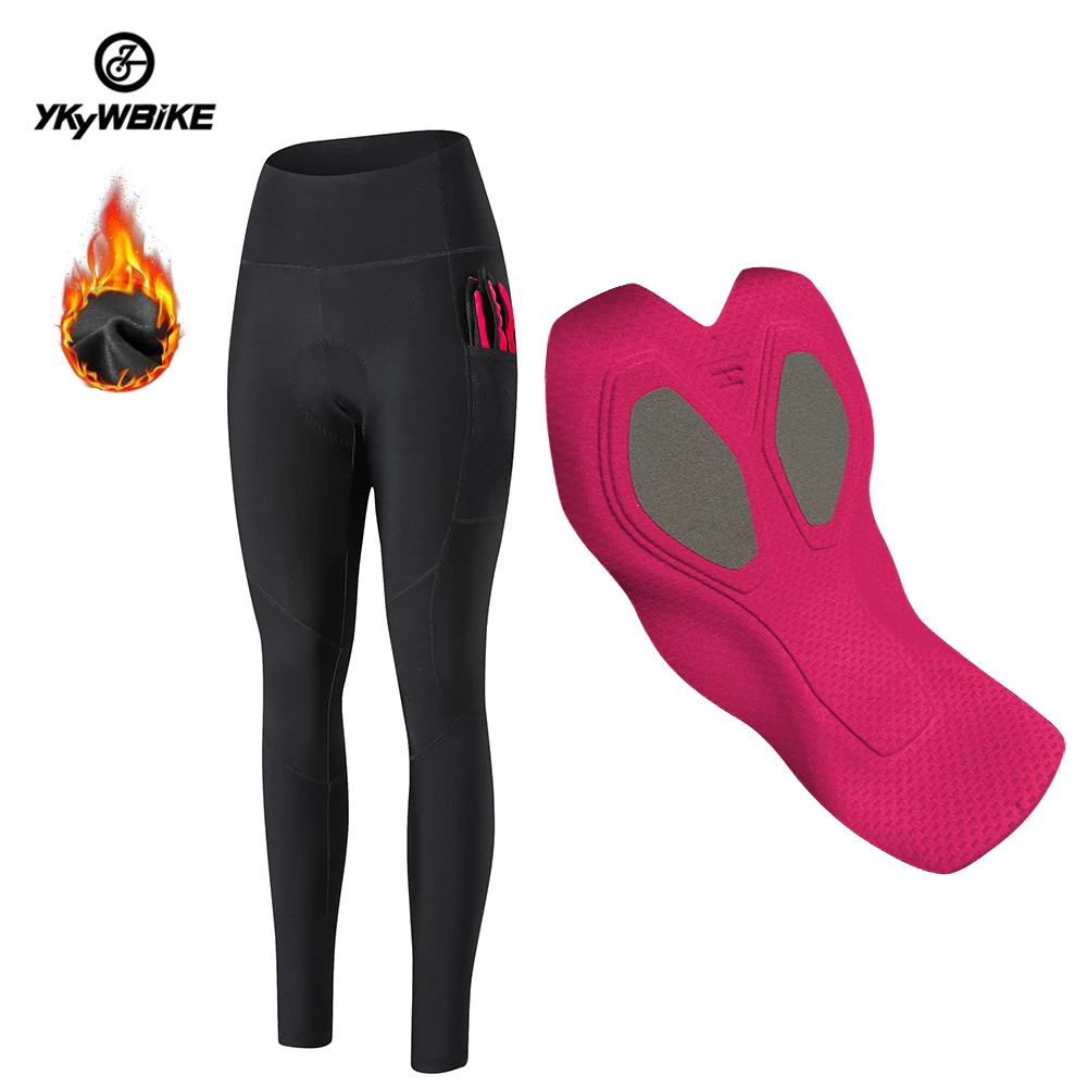 YKYWBIKE Women\'s Cycling Trousers Winter tights with pad Thermal Mountain Bike Pants Bicycle Tights Cycling Pants 2 pockets