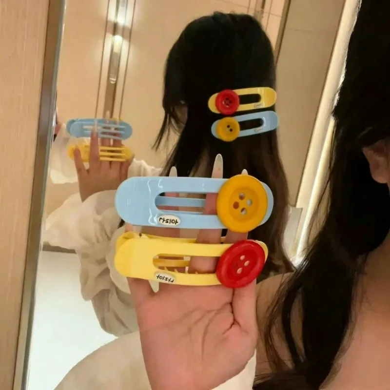 1/2Pcs Cute Large Size Button Side Hair Clips Colorful Bangs Side Barrettes Women Y2K Harajuku Dopamine Button Hairpins Decor