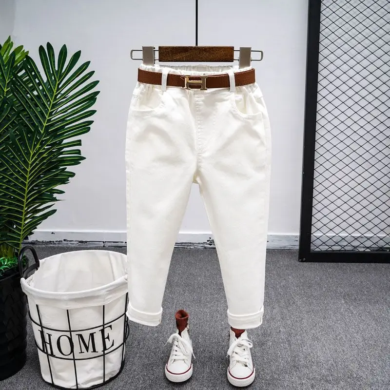 Casual Boys Pants Spring Autumn New Style Children\'s Slim Trouser White Black Slimming Smooth Outline Girls Pencil Pants 2-8Year