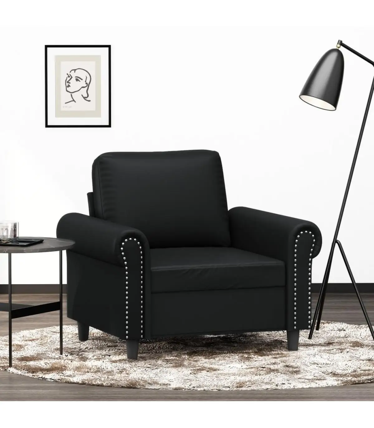 Sofa armchair black synthetic leather 60 cm