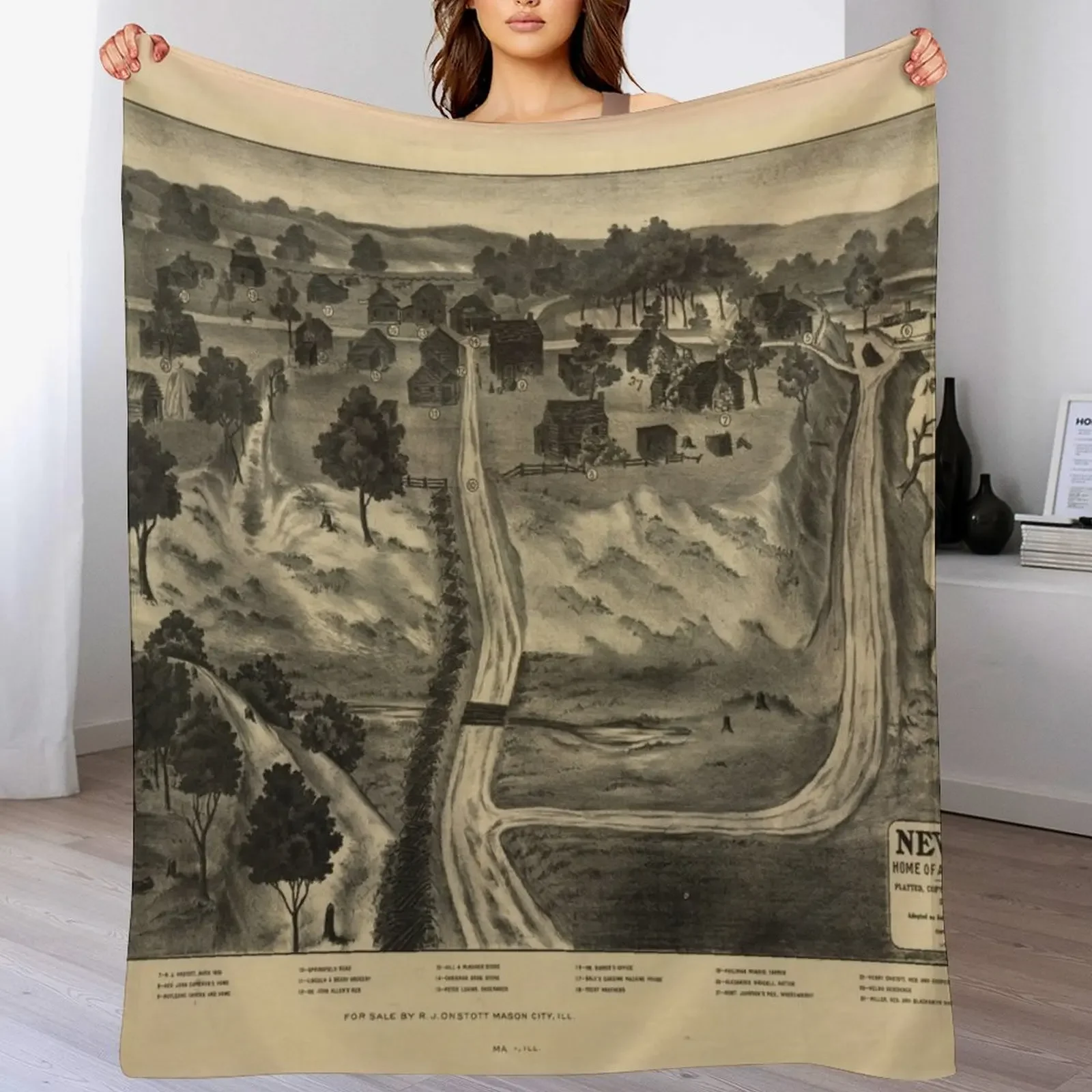 

Vintage Abraham Lincoln New Salem Map (1837) Throw Blanket Stylish Couch Blanket for Home Living Room